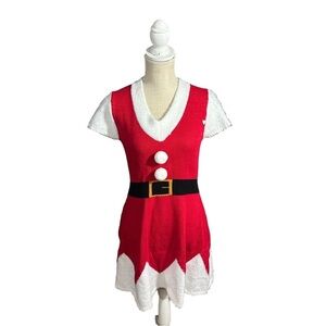 Allison Britney Red White Black V-Neck Sweater Dress Sz S NWOT Mrs Santa Claus